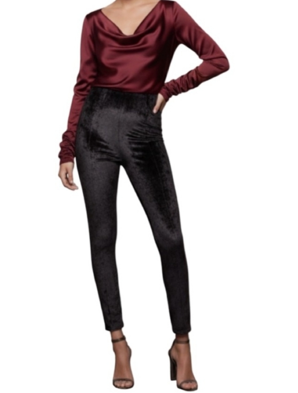 Good American Crushed Velvet Black Disco High Waist Skinny Leg Pants